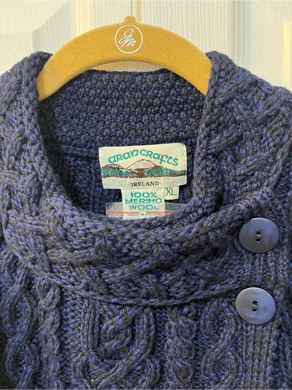 Aran Crafts Navy 💯 Merino Wool. Ireland. Sweater Coat / Cardigan. Size XL. NWT - Picture 2 of 9